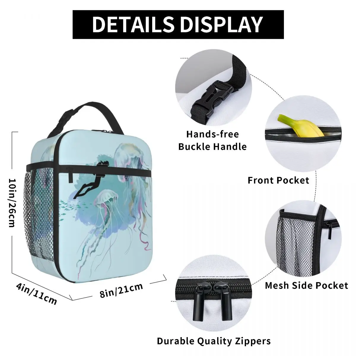 Mystical Scuba Diver Méduse Encounter Sac à lunch isolé, sacs de récipient alimentaire, refroidisseur portable, boîtes à lunch thermiques pour l'école