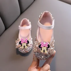 Disney Diamond Bow Children Dance Shoes Mickey mouse Sandals Minnie Girl Spring  Autumn New Casual Shoes Performance Shoes