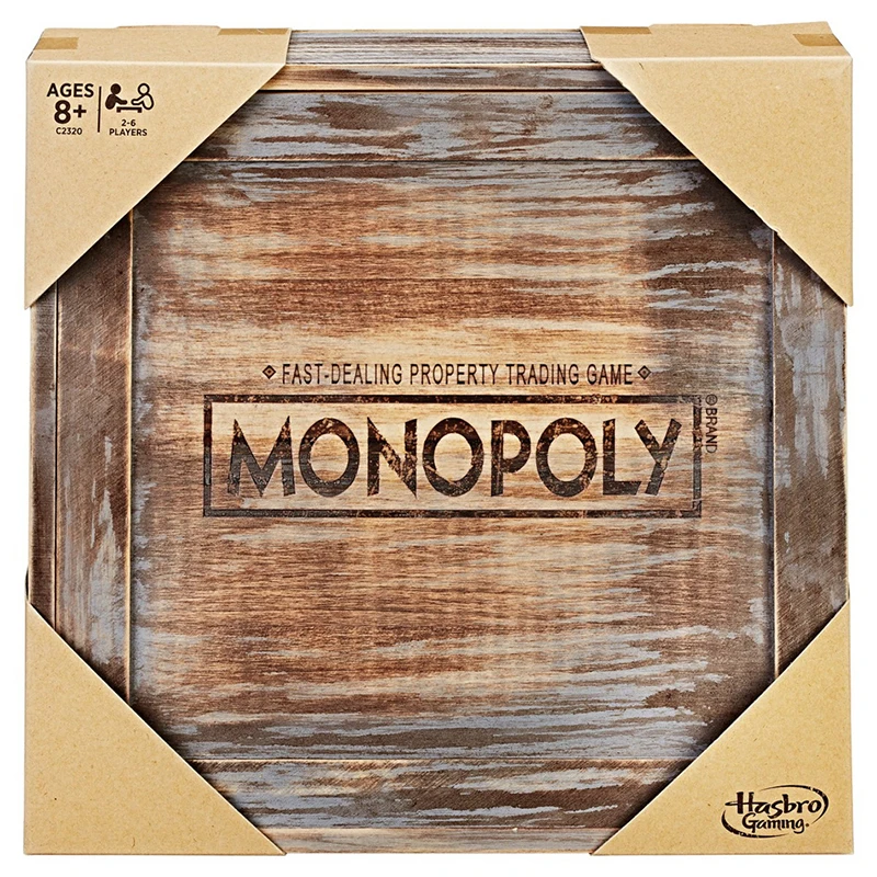 Hasbro Monopoly Rustic Series Desktop Game English Wooden Box Parent-Child Puzzle Toy Board Game Exquisite Gift Box Packaging