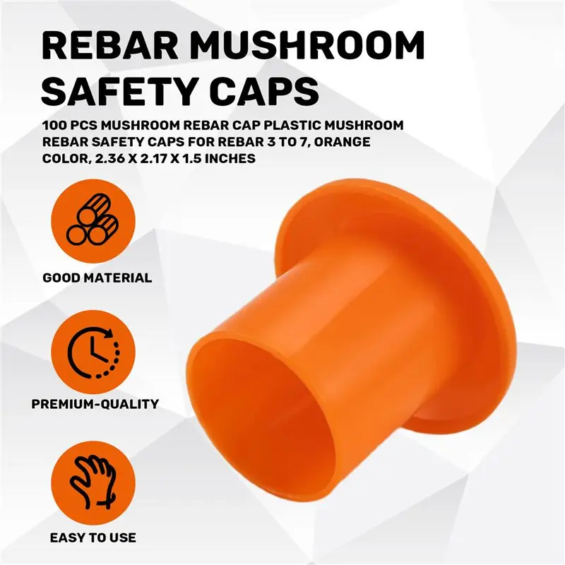 MLGB-100 Pcs Plastic Safety Caps Rebar Caps For Rebar 3 To 7, Orange Color, 2.36 X 2.17 X 1.5 Inches