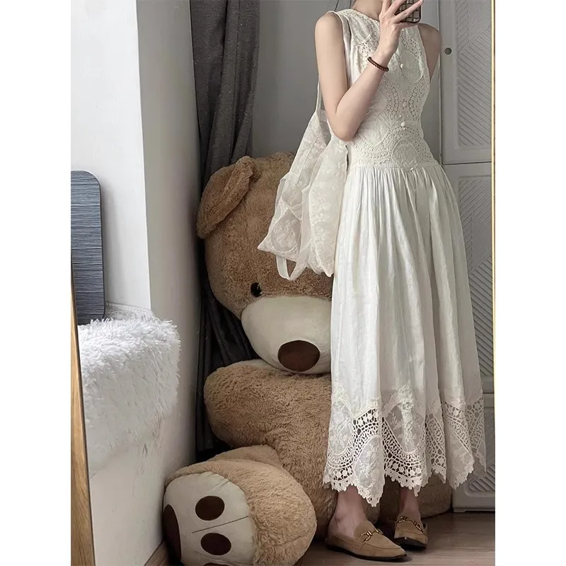 

Small White Design Sleeveless Vest Skirt Women's Summer High-end Temperament Thin Embroidered Dress