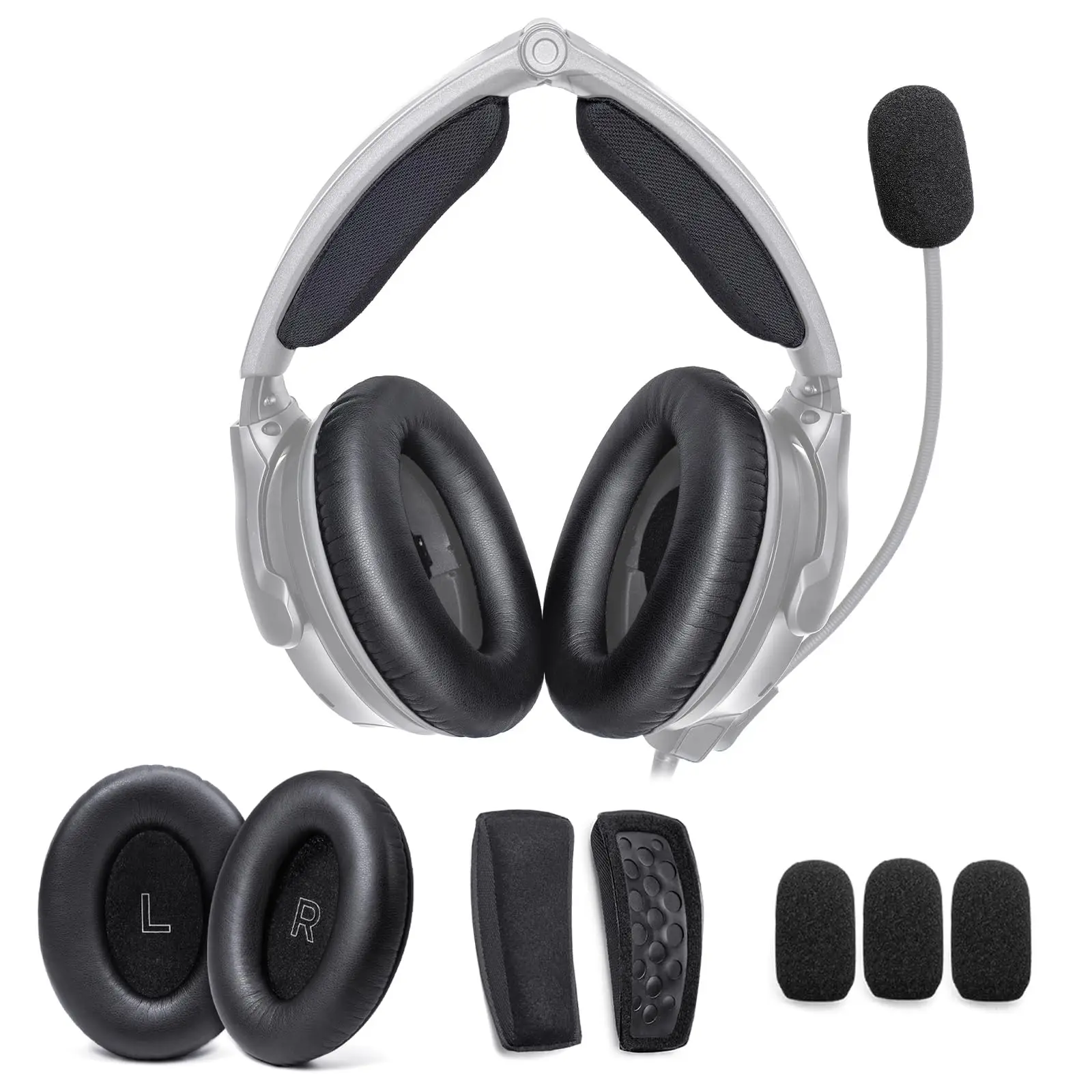 

Protein Leather Ear Pads Headband Cushion Pad For Bose A30 Aviation Headset including Inner Foam Filter Inserts 3 Mic Covers