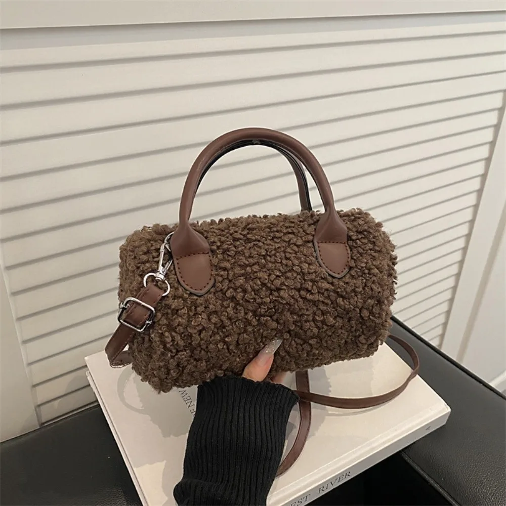 New Fluffy Crossbody Bag Teddy Fabric Shoulder Bag Zipper Closure Mini Handbag for Winter Casual Travel