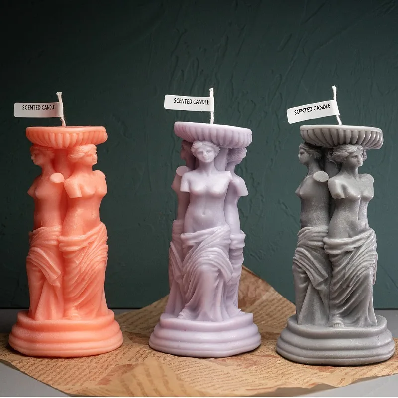 3-sided Venus Statue with Broken Arms, Scented Candle, Venus Goddess Column Sculpture Shape, Scented Candle, Home Decoration