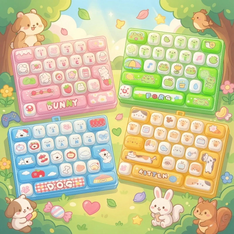 26구 26 Grid Keycap Clicker Fidget Toy Mini Keyboard Stress Relief Decompression Cartoon Keychain