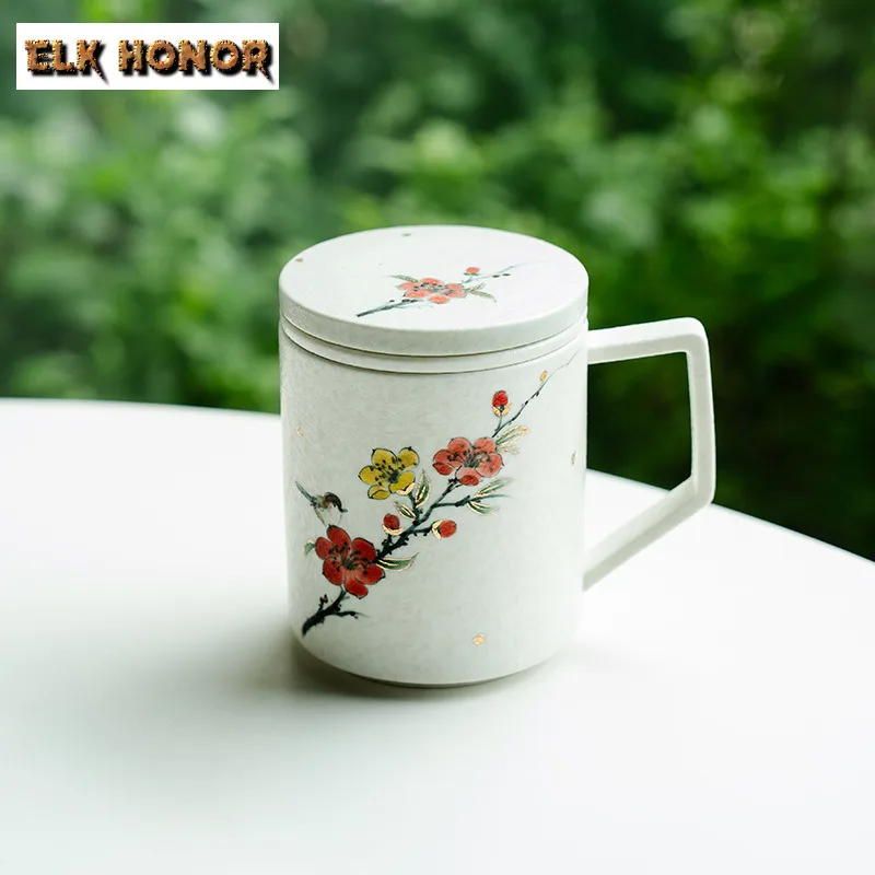 

500ml Hand-painted Flowers Filter Tea Separator Cup Elegant Master Mug Tea Mug With Infuser Tea Maker Office Water Cup Ornaments