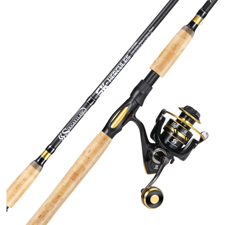 

7' 2Piece Spinning Fishing Rod and Reel Combo with 4000 Size Reel Adjustable Handle Position for Right or Left Hand Use Ideal f