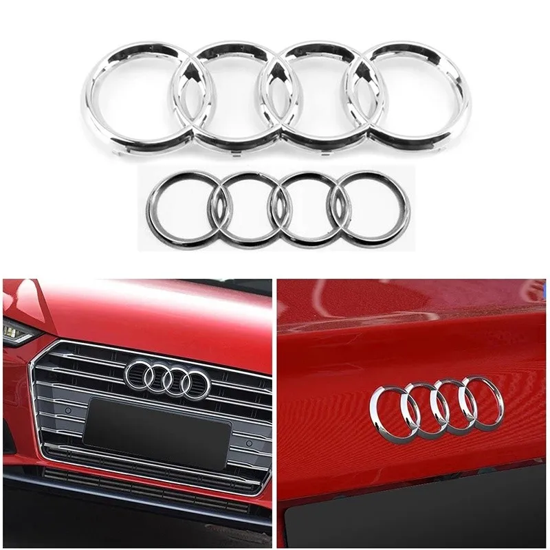 For Audi A3 A4 A5 A6 A7 Q2 Q3 Q5 Q8 TT ABS Black Hood Front Bonnet Grill Rear Trunk Emblem Logo Badge Sticker Decal  4 Ring Logo