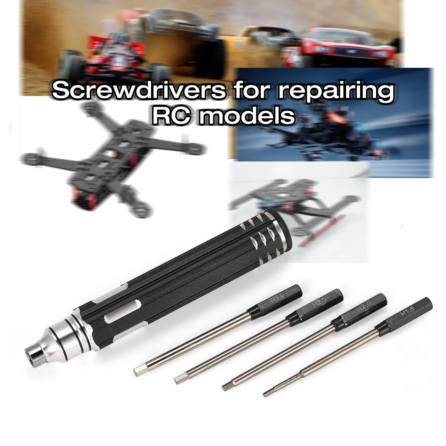 Jeu de tournevis 4 en 1, 1.5mm 2.0mm 2.5mm 3.0mm, poignée hexagonale en métal, Kit d'outils de réparation pour avion RC, Drone, voiture, bateau, partie