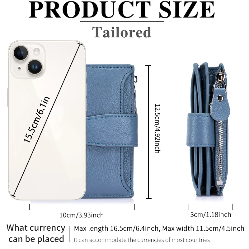 Women RFID Blocking Bifold Leather Wallet Compact Card Holder Zipper Coin Pocket 4 ID Windows