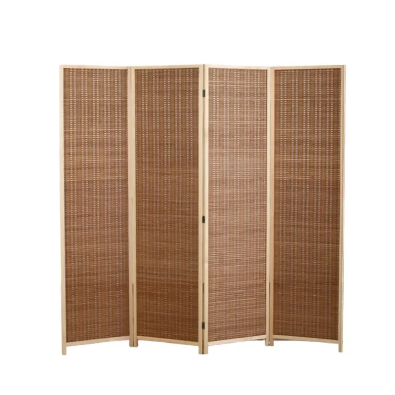 Modern Bamboo Wood Folding Screen Divider Mobile Partition Wall for Living Room Hotel Office Simple New Chinese Style Decor