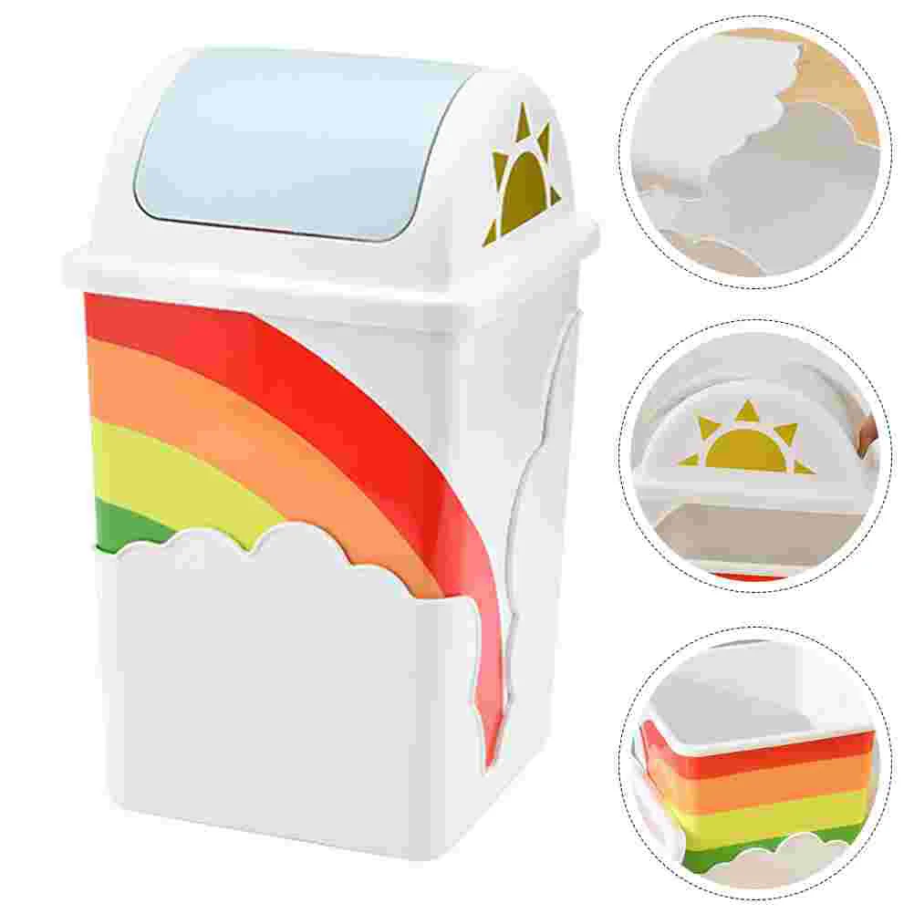 

Small Trash Can Rainbow Office Dustbin Rubbish Container Plastic Garbage Holder