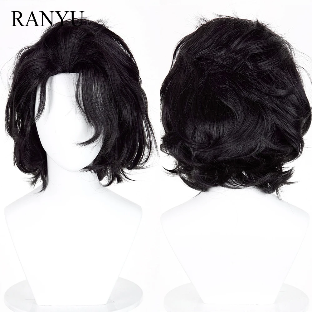 

Короткие черные волнистые парики, средняя часть, синтетический аниме-игровой косплей, пушистый парик, термостойкий для повседневной вечеринки