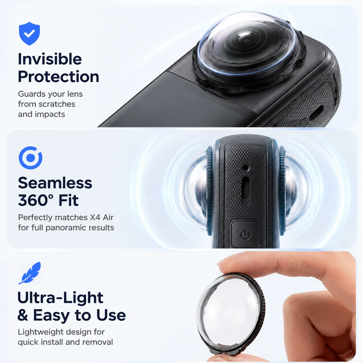 Schutzset für Insta360 X4 Air Objektivschutz Schutzrahmen Kappe Aufbewahrungstasche Hülle Displayschutz für Insta 360 X4 Air – Detail 5