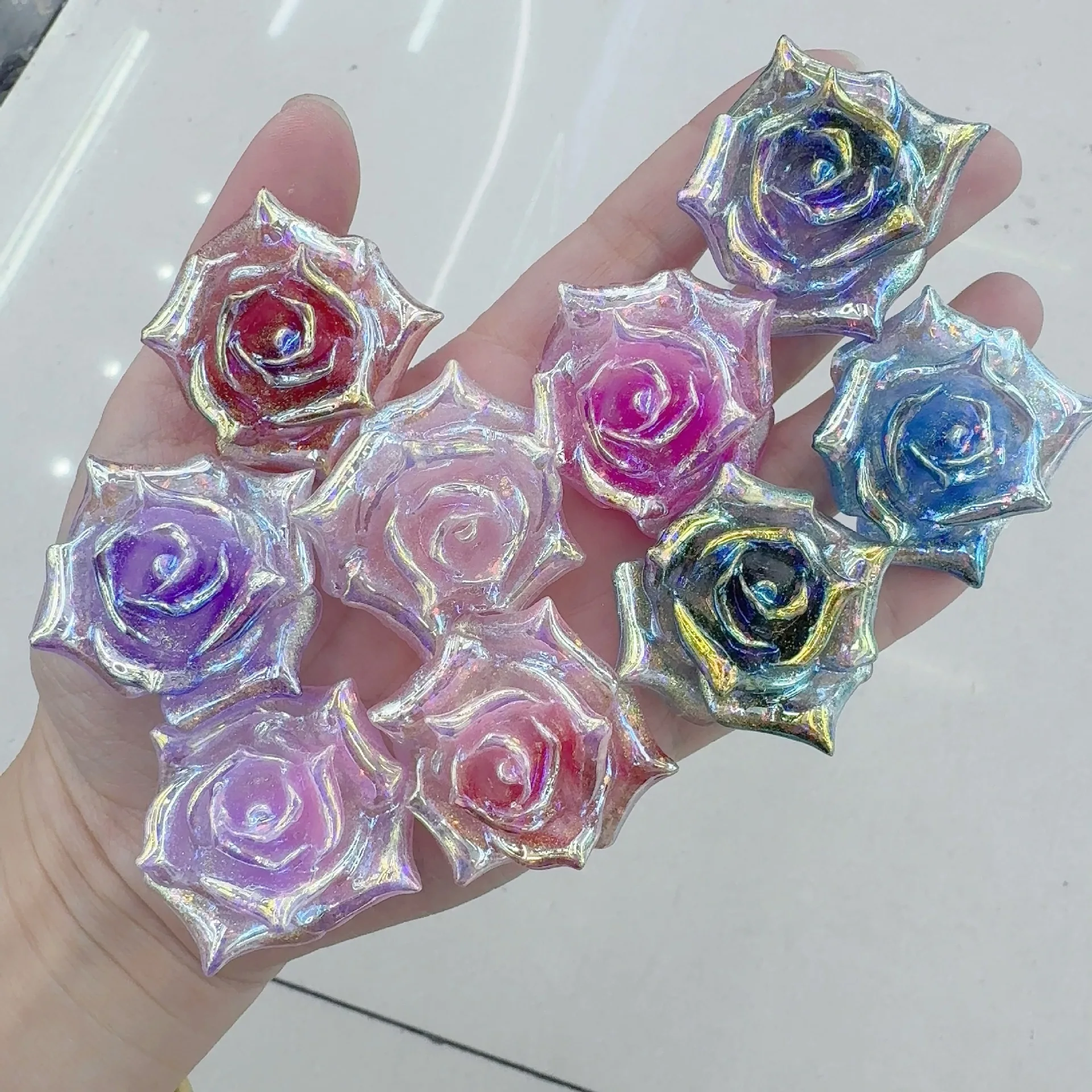 500PCS Night Light Gradient Resin Rose 43MM DIY Accessories Hair Accessories Mobile Phone Home Decoration Materials Crafts