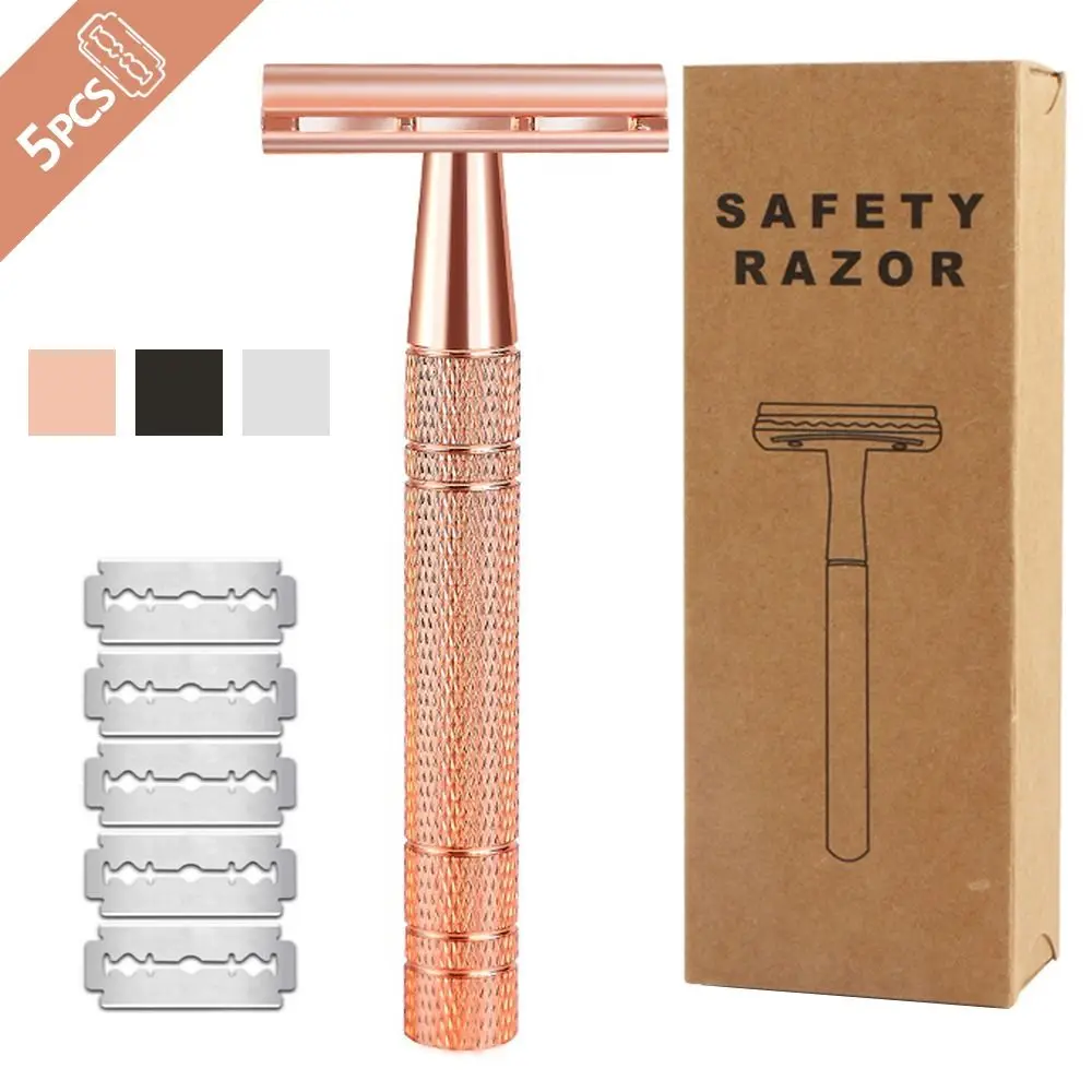 Travel Rose Gold Silver Handle Male Womens 5 Shaving Blades Classic Men Shaving Manual Shaver Safety Razor Double Edge Razor