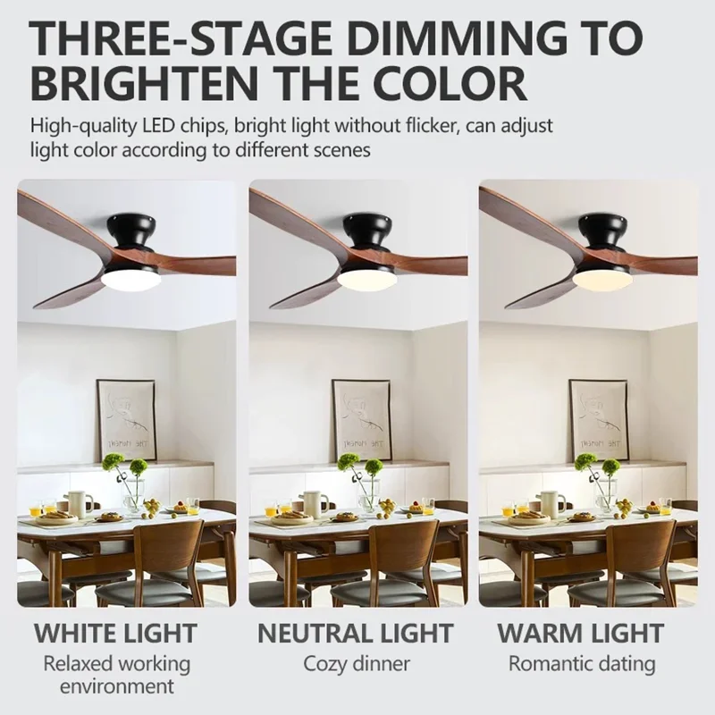 52inch Low Floor Ceiling Fan Light Remote Control Led Llights Indoor Restaurant Solid wood fan leaves With Fan Chandelier