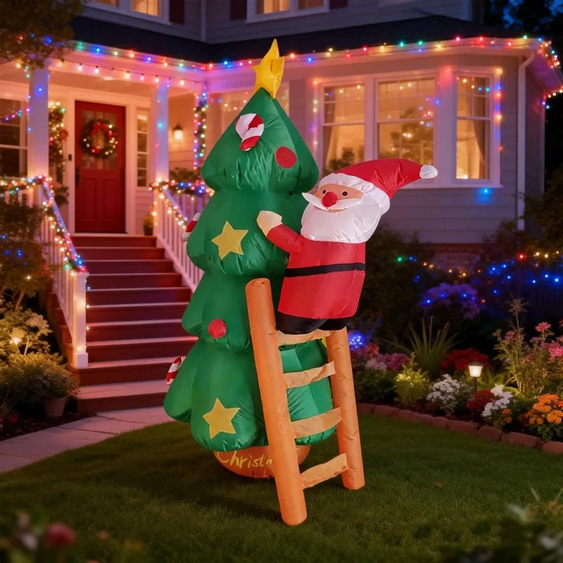 Santa Claus climbing tree inflatable air mold led light decorative ornament
