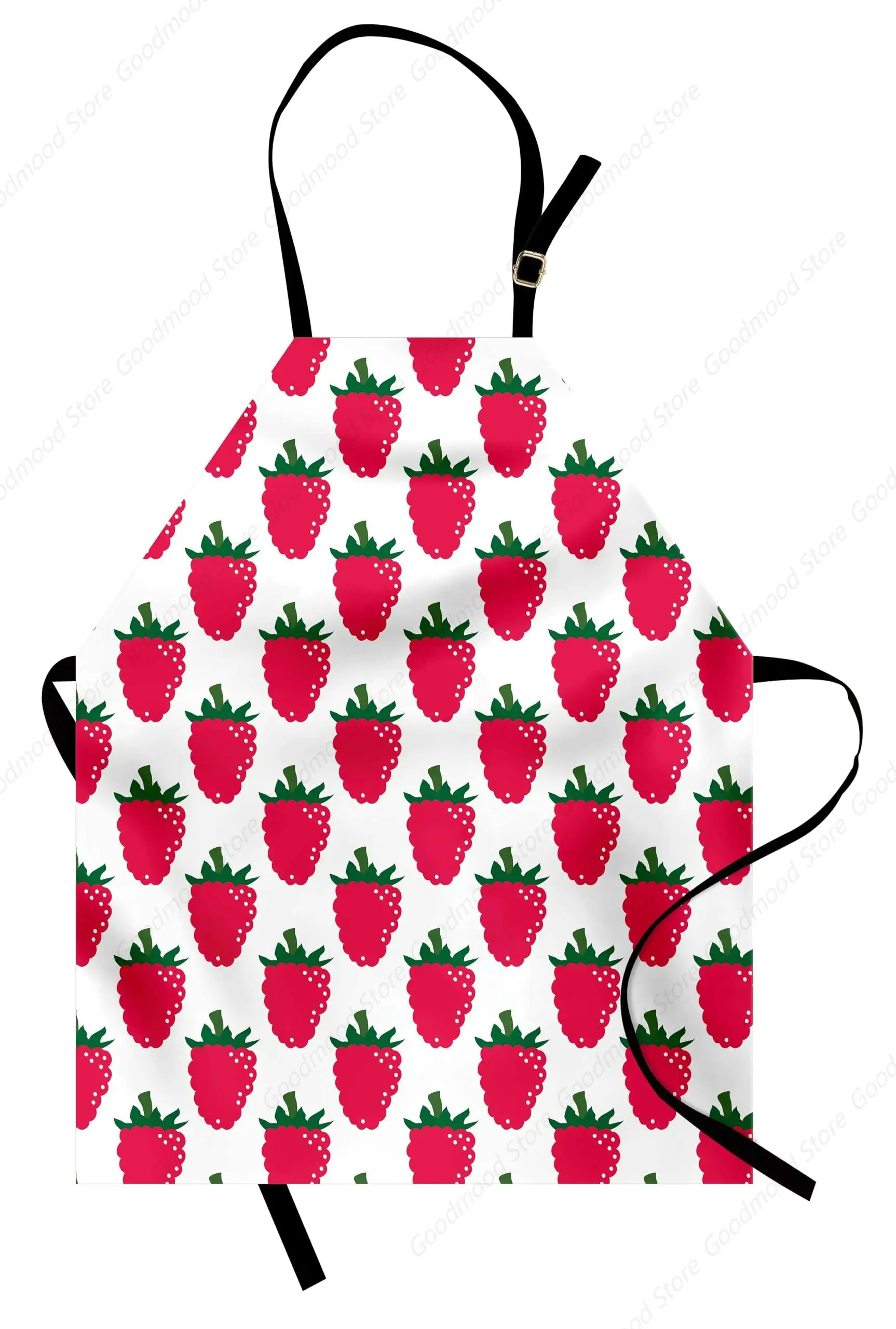 Fruits Apron, Summer Ripe Raspberries Graphic Freshness Season Vitamin Healthy Organic Eat, Unisex Kitchen Bib with Adjustable