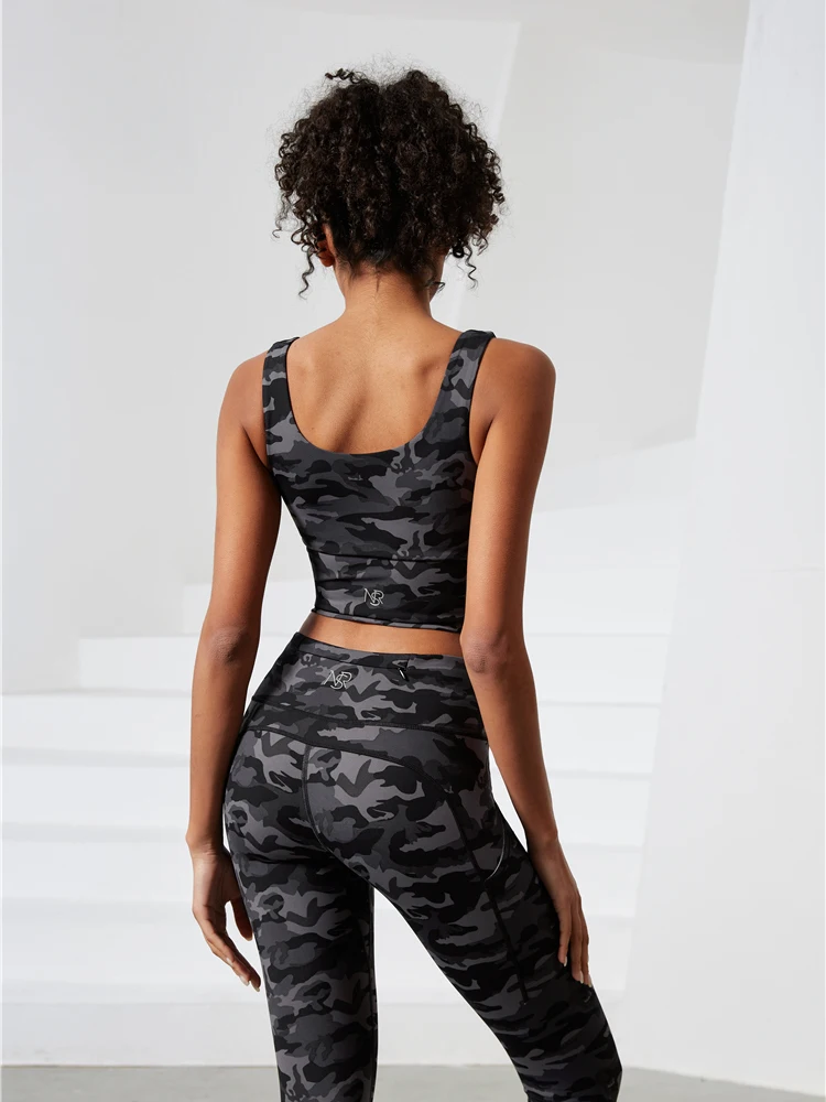 Soutien-gorge de sport à haut soutien pour femmes, haut push-up, fermeture éclair avant, rembourré, vêtements actifs, camouflage, yoga, fitness, 2022