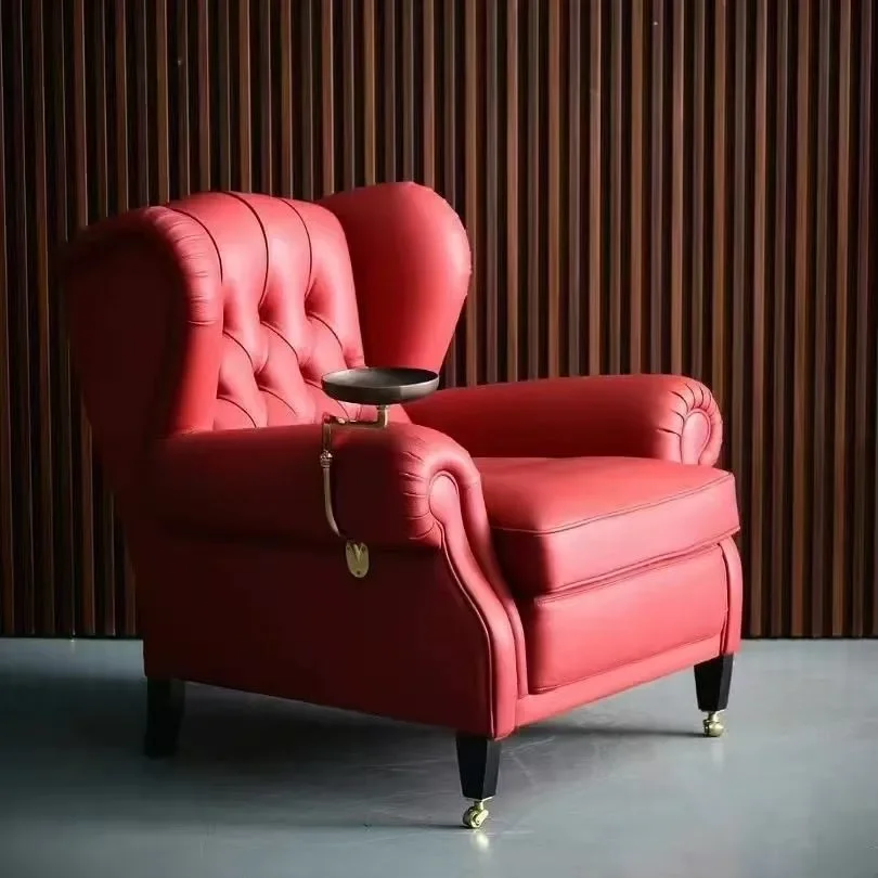 Leather cigar chair light luxury haute couture with metal frame club villa high-end leisure chair leather antique leisure chair
