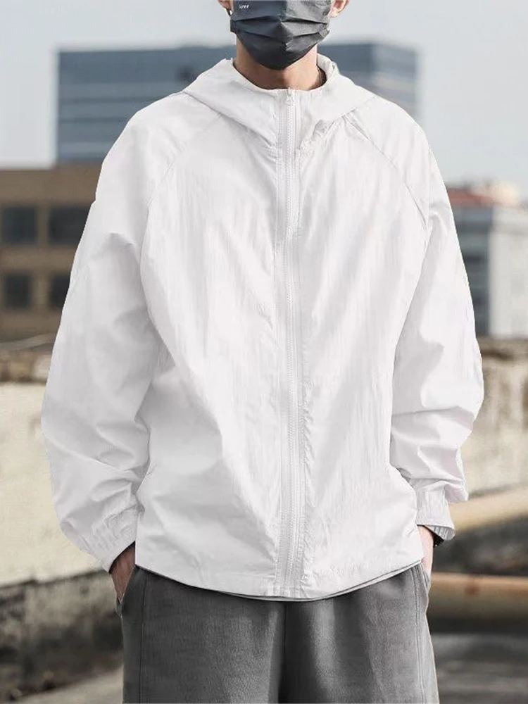 

Легкая тонкая летняя мужская солнцезащитная одежда: быстросохнущая, свободная, дышащая, с капюшоном, прохладная, с длинными рукавами и молнией