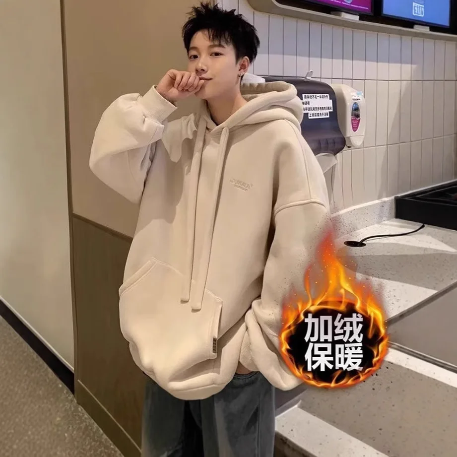 

[500g Heavy and High Quality] Japanese Light-cooked Embroidered Big Rope Sweater Winter Velvet Hooded Top Jacket 1