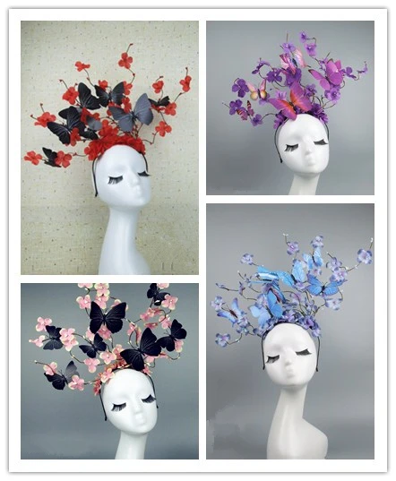 

Большая повязка на голову ручной работы с бабочкой, Франция, женская повязка на голову с ветками и растениями, повязка на голову для коктейльной вечеринки, женская повязка на голову с бабочкой, новинка