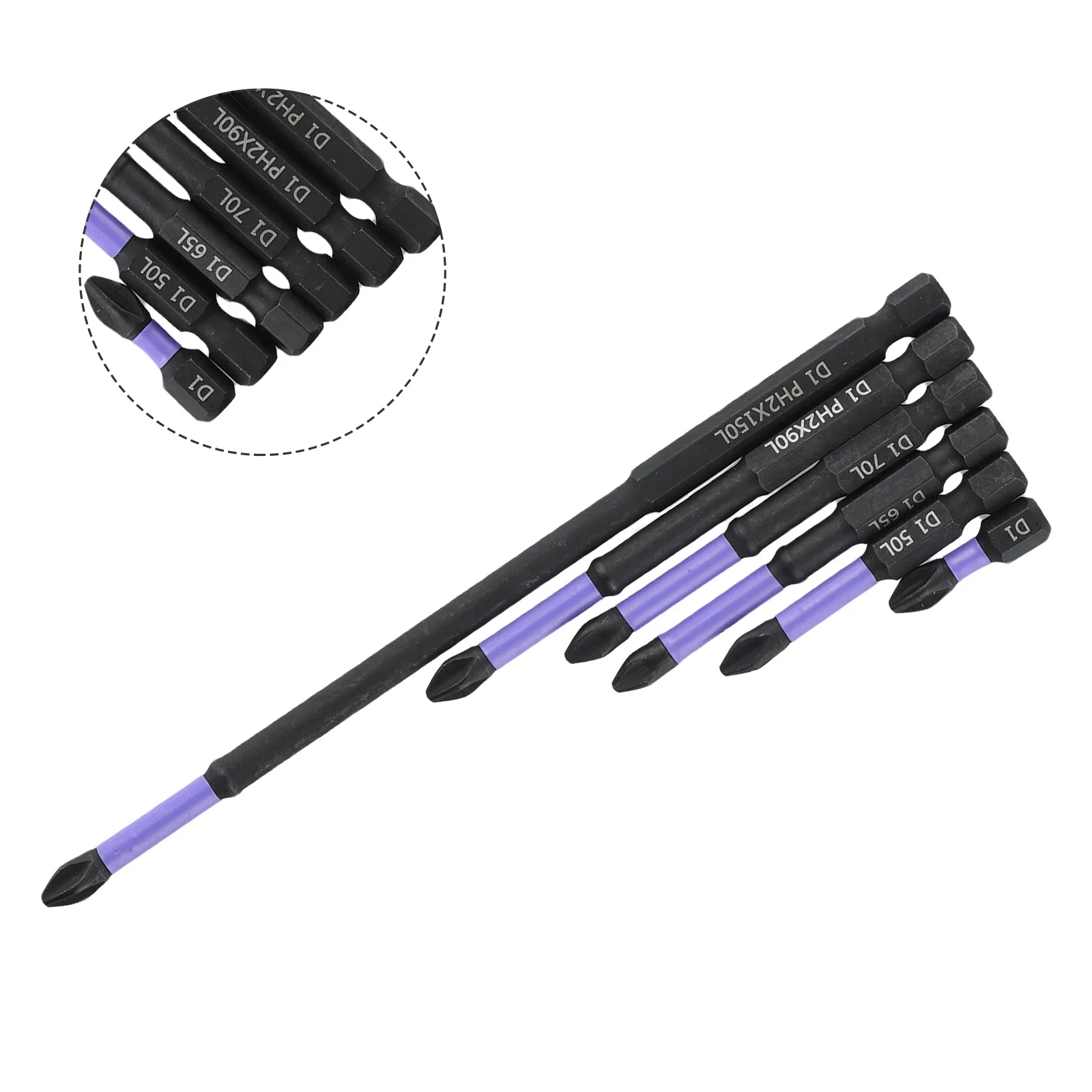 6pcs Impact Cross Screwdriver Bits PH2 Magnetic Batch Head High Hardness Anti Non-slip Bits For Hand Drills 25-150mm