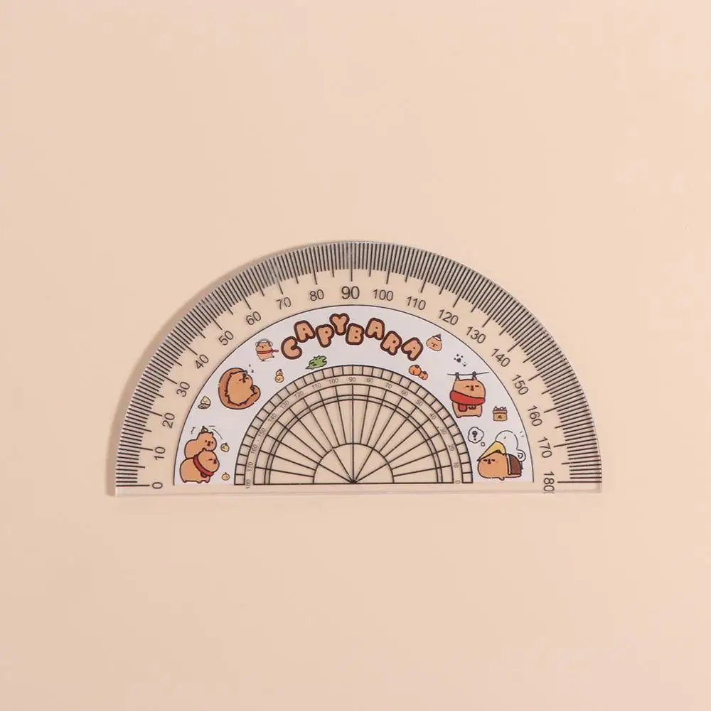 Creative Ruler Four-piece Set Cute Stationery Triangle Protractor Set Acrylic Learning Tool Capybara Pattern Ruler Set Children