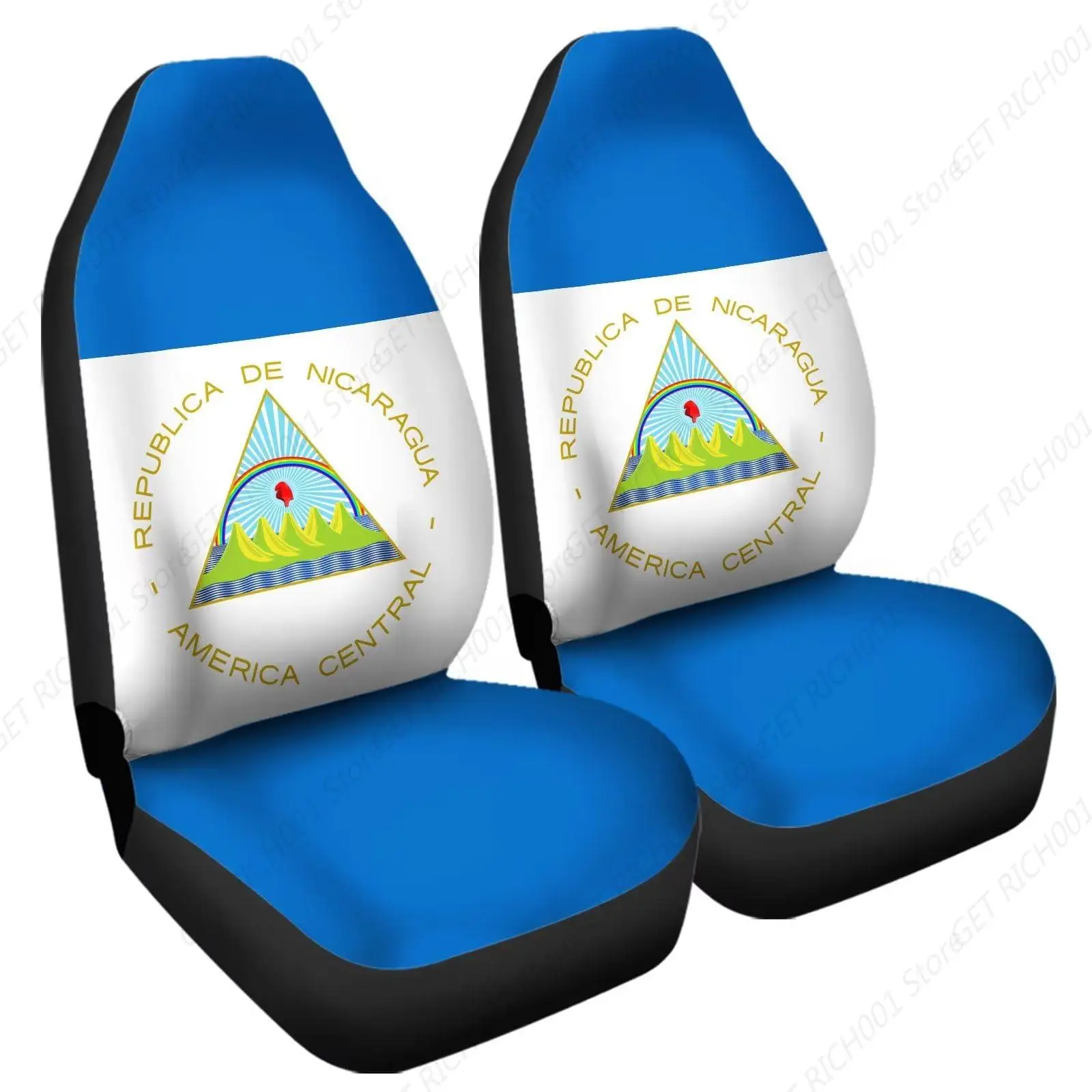 Nicaragua Flag Pattern Car Seat Covers Set of 2, Universal Front Car Seats Vehicle Enterior Protector Suitable Fits Most Car