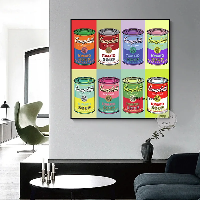 Pop Art Andy Warhol Artworks Campbells 8 Tomato Soup Art Colorful Poster Canvas Painting Wall Print Picture for Room Home Decor