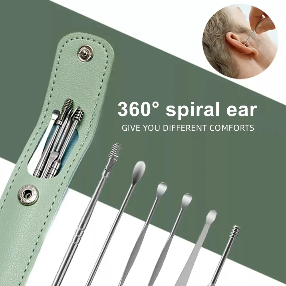 Ear Cleaning Tool Stainless Steel Ear Pick Kit &1 Set Storage Bag Earwax Remover Tool Earpick Wax Remover Remover Piercing Kit