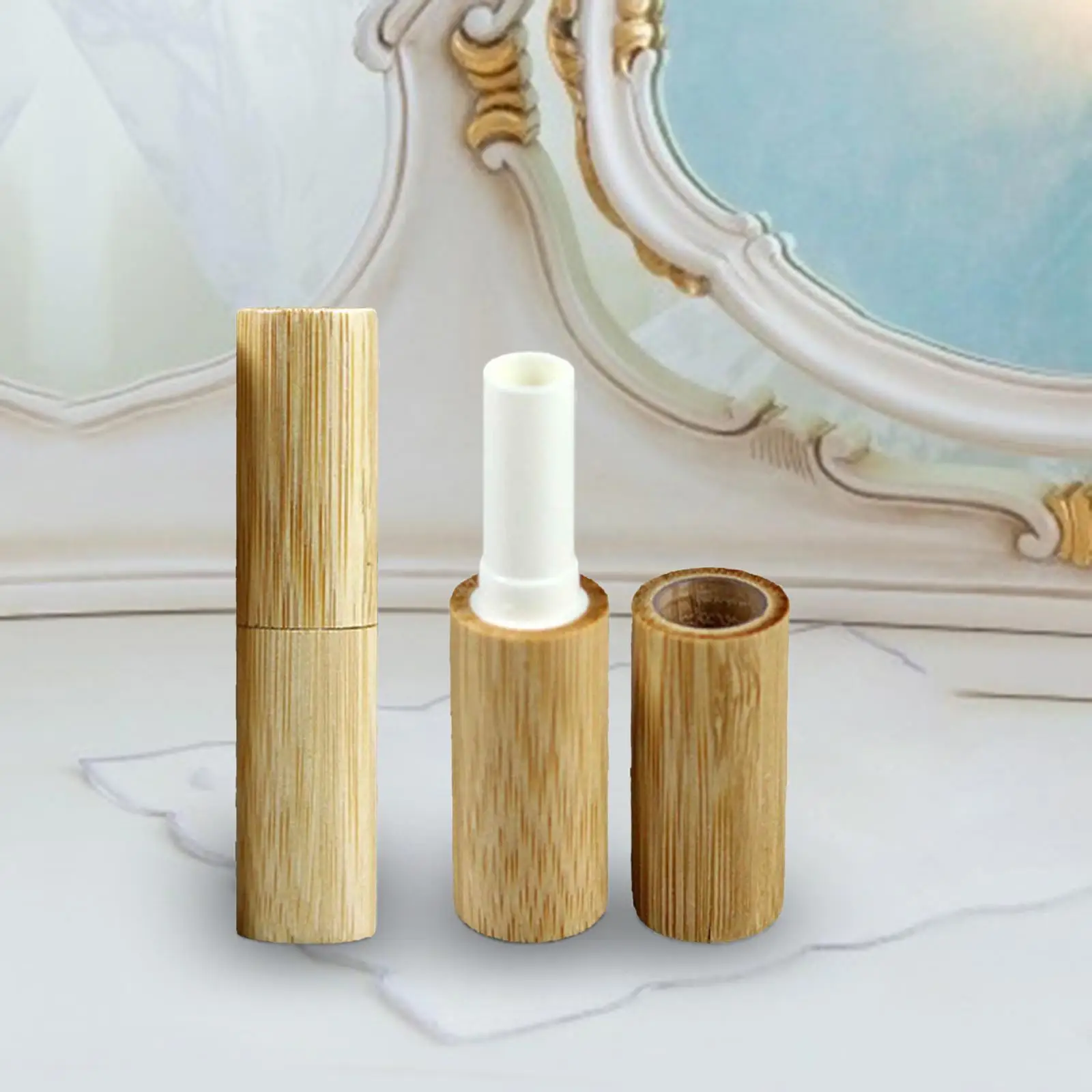 2x Lip Glosses Bottles Lip Balm Containers Bamboo Shell Empty Refillable DIY