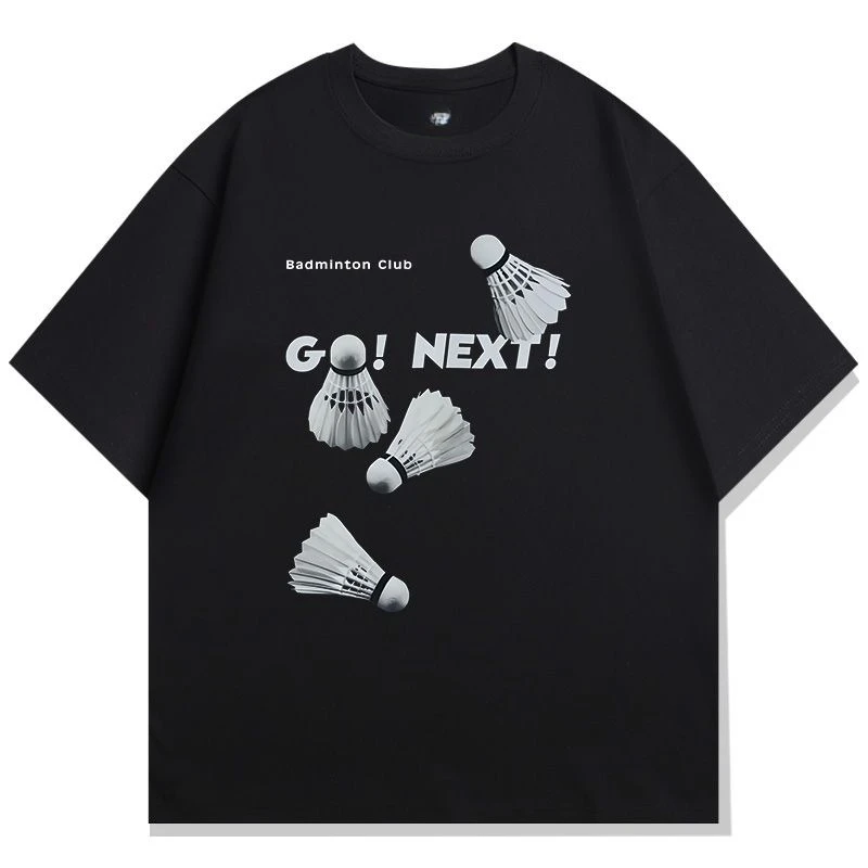 

Badminton Print Sports Training Cotton T-shirt Short-sleeved Men's Women's Summer Crew Neck Loose Fitness Youth Top