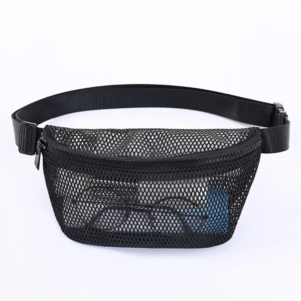Hollow Out Mesh Waist Bag See Through Adjustable Hip Belt Bag for Sport Large Capacity Wide Shoulder Strap Portable Mesh Purse