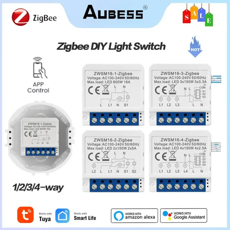 Tuya WiFi Zigbee Smart Light Mini Switch Module Neutral Wire/No Neutral Wire Control DIY Breaker Work For Alexa Google Home