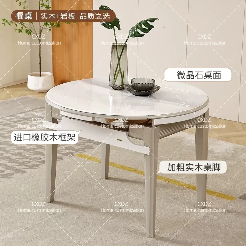 Modern Solid Wood Dining Table and Chair Set Retractable Folding Square Round Dual Purpose Space Saving Furniture for Small