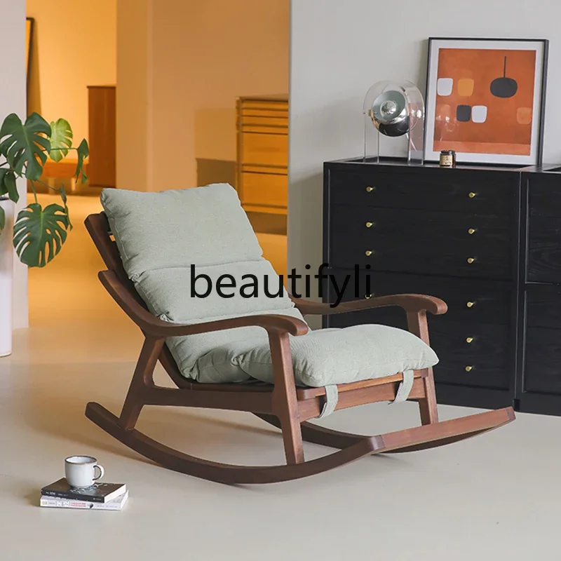 

Italian minimalist solid wood lunch break leisure recliner modern simple single sofa rocking chair4593