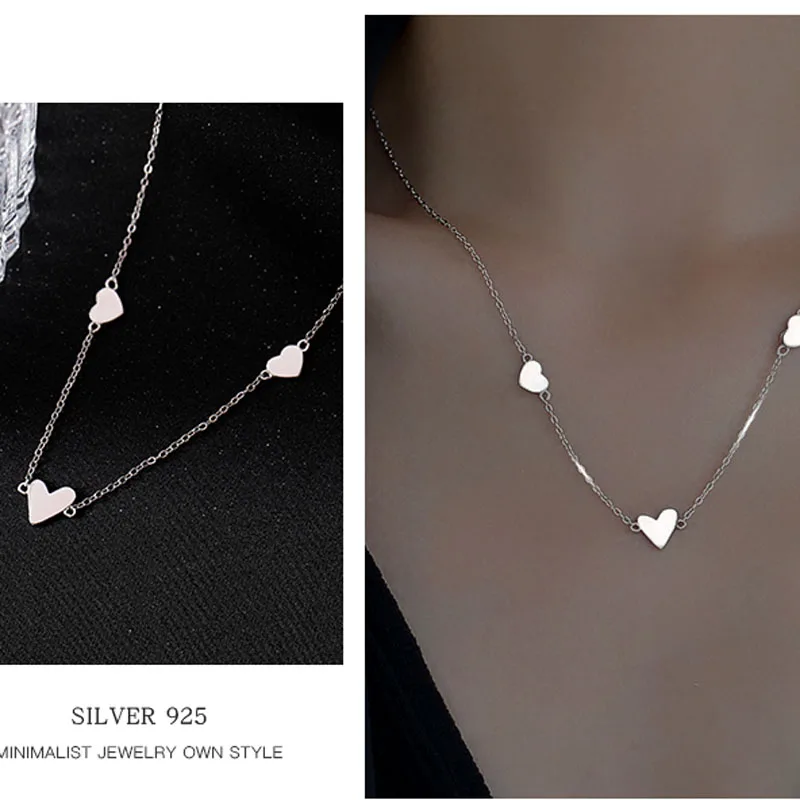 Trendy 925 Sterling Silver O-Chain Love Choker Smooth Heart Necklace Jewelry Women Wedding Fine Accessories For Girl NK134