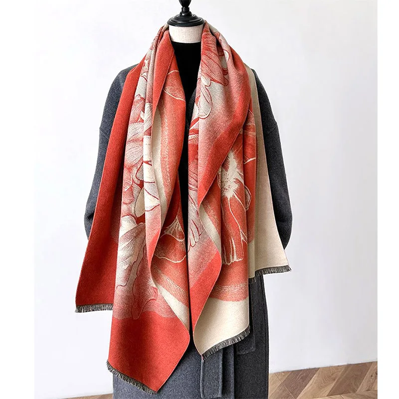 

Autumn Winter Scarf Women Pashmina Shawls Wraps Cashmere Blanket Warm Thick Stoles for Lady Outdoor New Print