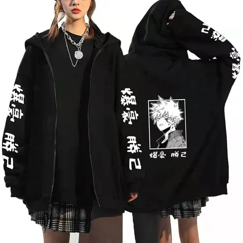Imagen 2 del producto Sudadera con capucha con estampado gráfico de My Hero Academia Himiko Toga para hombre y mujer, sudaderas con cremallera, sudadera de gran tamaño, chaqueta con cremallera Harajuku