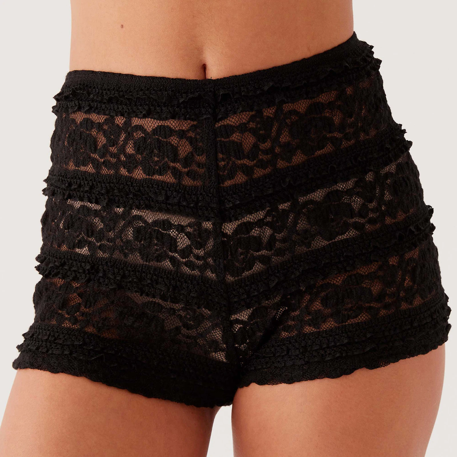 Women Lace Shorts  Flower See Through Elastic Waist Mini Shorts for Summer Streetwear