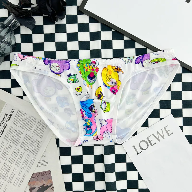 Cartoon Briefs High Cross Men's Triangle Bikini Sexy Low Rise Graffiti Print Underwear 3 Pack