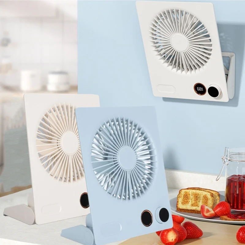 Ultra Thin Portable Table Fan - Desktop Flat Battery Operated Stand Fan Foldable Design And Step Less Speed Control For Travel