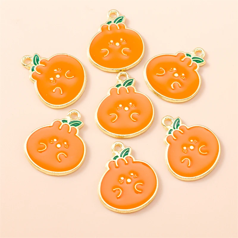 20 Stück 18x21mm Niedliche Frucht-Anhänger aus Emaille in Orange für Schmuckherstellung, Halsketten, Ohrringe, Armbänder, DIY-Bastelzubehör – Detail 4