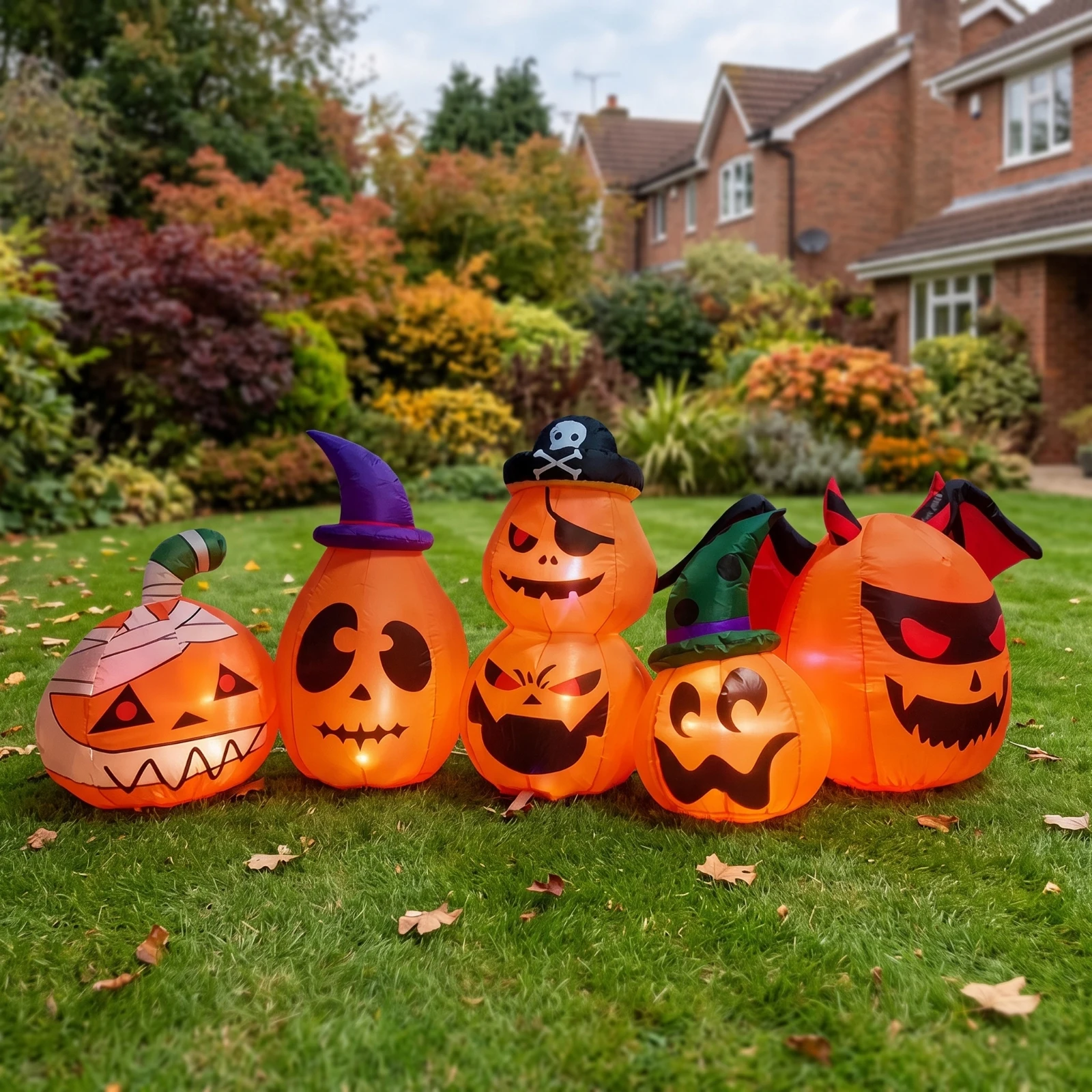 Inflatable Pumpkin Scene Oversized Halloween Inflatable Yard Decoration Glowing Waterproof for Garden