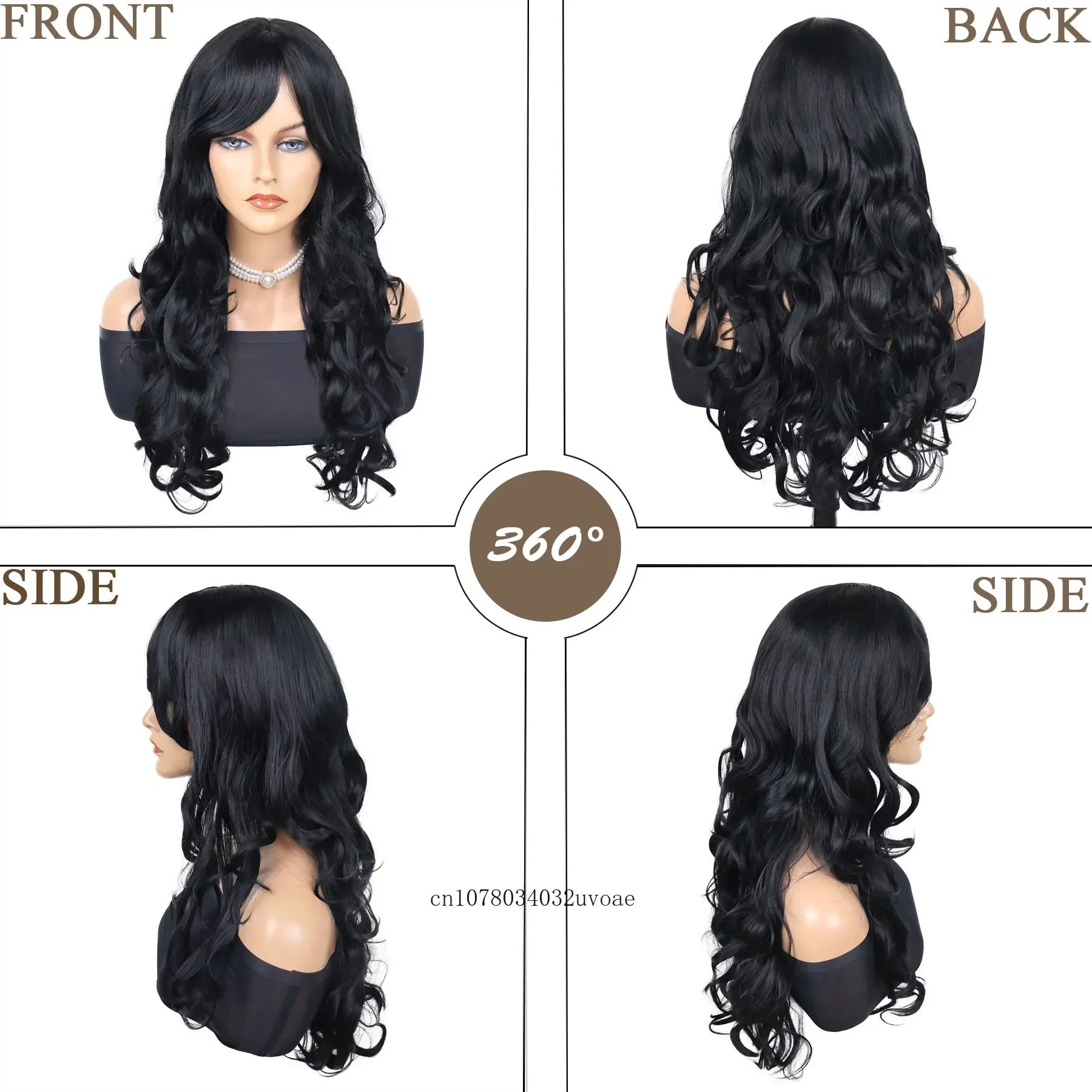 Synthetic Hair Long Black Wigs for Asian Women Natural Hairstyles Curly Wig with Bangs Cosplay Wigs Halloween Costume Party Wig