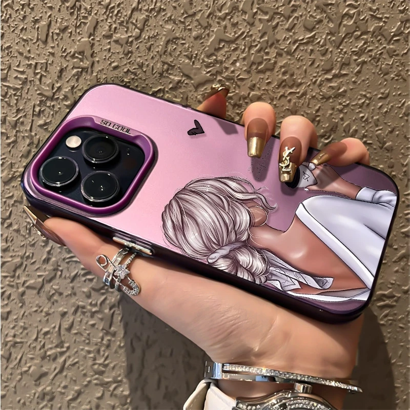 Capa de telefone material imd café feminino urbano para iphone 16 pro max 15 14 plus 13 12 11 xs xr 7 8 16e se2 capa traseira à prova de choque