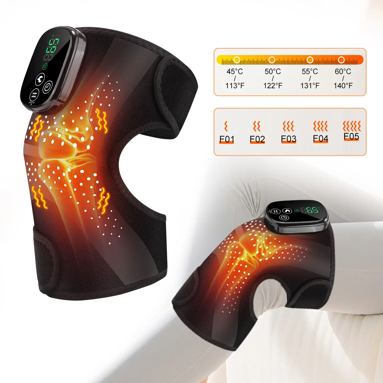 Long Lasting Knee Massage Pad Heating Vibration Timing 3-In-1 Massager for Shoulder Knee Elbow Thermal Cordless Heated Wrap Belt